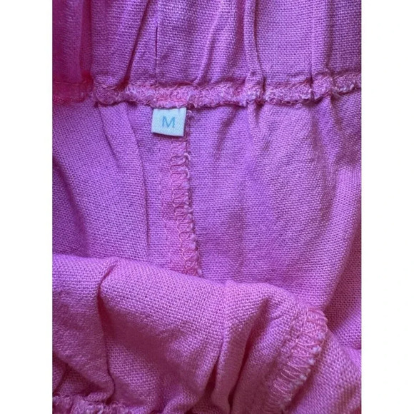 LINEN Inspired SHORT in Aura Pink Size Medium Elastic Waist Valentines Day - Picture 3 of 4